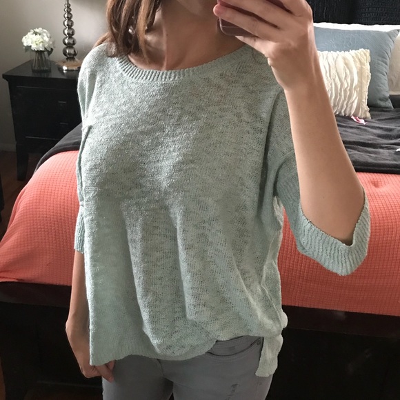 high low hem mint short quarter sleeve pullover - Picture 2 of 8
